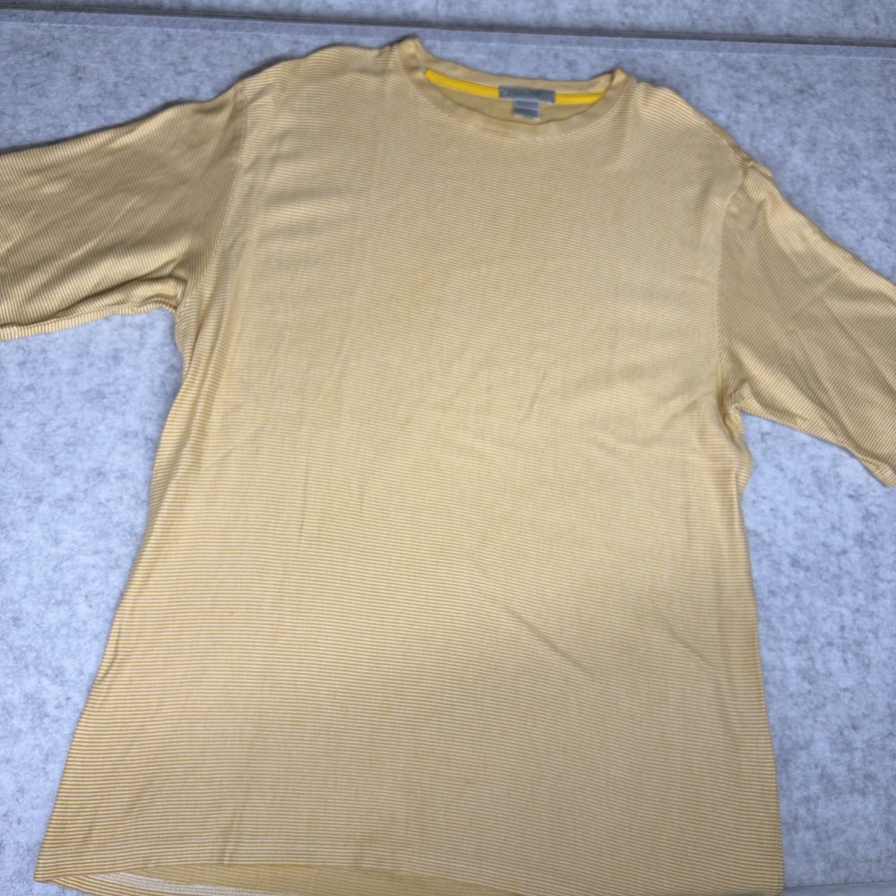 Zegna Sport t-shirt large yellow white striped Italian tee
